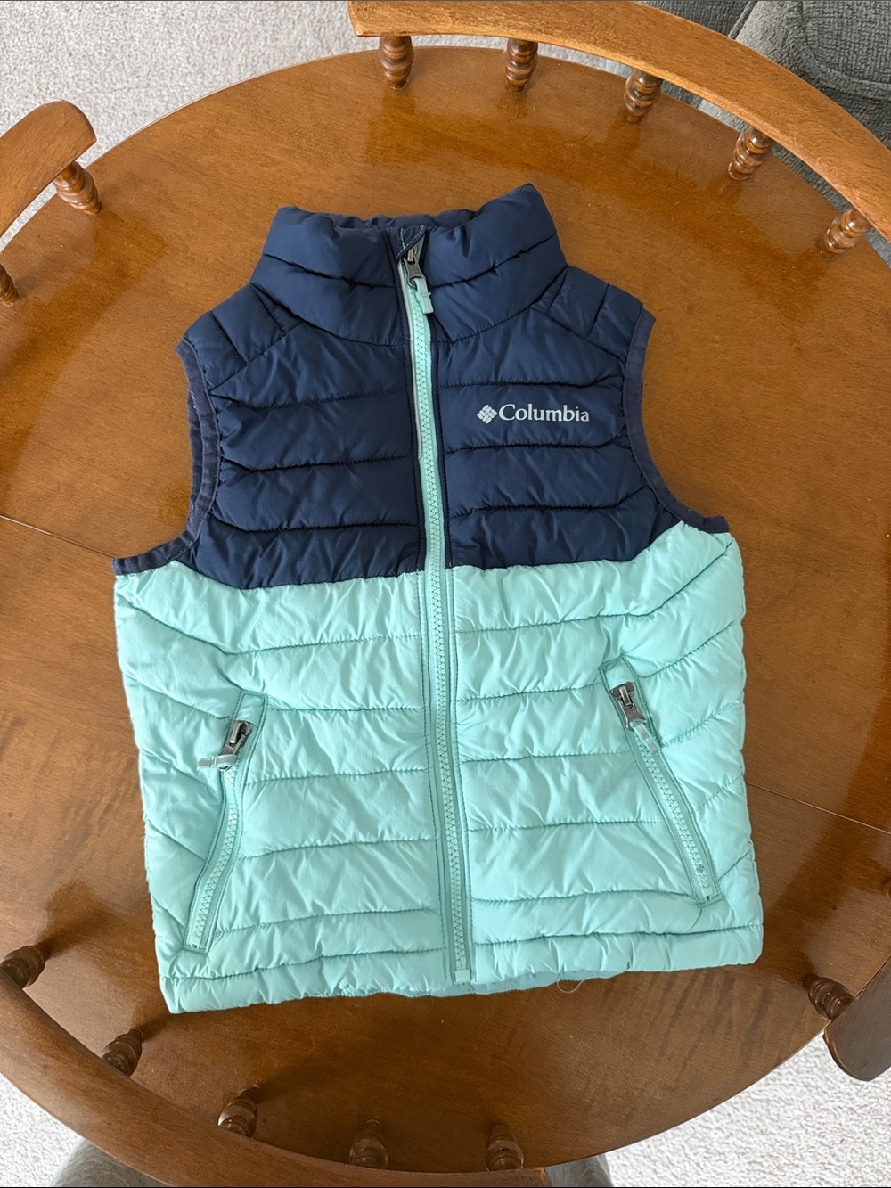 Columbia Girls Navy and Mint Puffer Vest